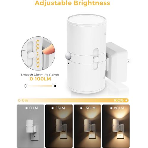 L LOHAS LED Motion Sensor Night Light Plug in, [2 Pack] Motion Activated Night Light, 0-100LM Dimmable, Soft White 3000K, Motion Sensor Light Indoor for Bathroom Hallway Bedroom Stairway Kids Elderly