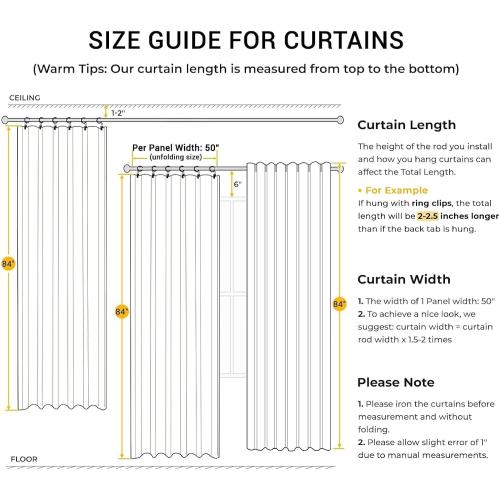 INOVADAY 100% Blackout Curtains for Bedroom, Black Out Curtains 84 Inch Long, Clip Rings Linen Blackout Drapes, Thermal Insulated Room Darkening for Living Room, 2 Panels - Cream,W50xL84