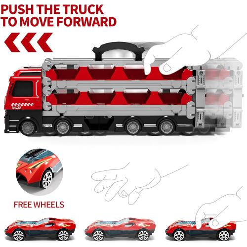 78-Inch Cars Trucks Toys for Toddler 1-3 2-4 3-5 4-7 Years Old Boys Kids, Transport Truck with 24Pcs Die-Cast Cars, Gifts for 3 4 5 6 Year Old Boys, Toddler Boy Toys Ages 3-5 4-7