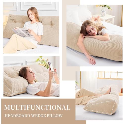 Sasttie Headboard Pillow Twin/Twin XL, Wedge Pillow Headboard for Dorm, Triangular Daybed Backrest Cushion for Sitting or Reading in Bed, with Removable Washable Cover, Beige