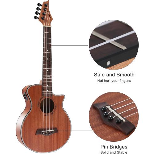 Electric Ukelele Concert Ukulele Acoustic Electric Uke with Equalizer 23 inch ukulele for adults Beginner with Starter Ukele Kit Include Ukulele Case Tuner Strap String Picks Clean Cloth