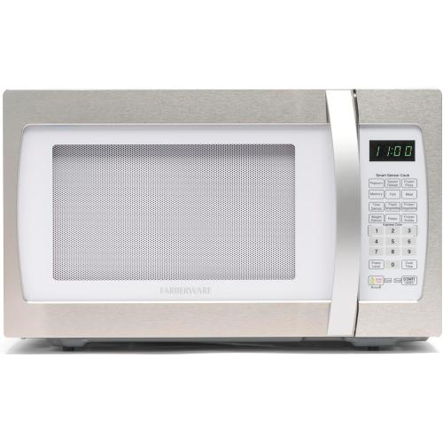 Farberware 1.3 Cu. Ft. Countertop Microwave Oven – 1100 Watts Power, Smart Sensor Auto Cook Settings, Defrost, Easy Clean and Child Safety Lock - White Platinum