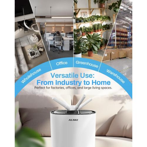 Humidifier large room 16L/4.2Gal - AILINKE Whole house Humidifier for Home 2000 sq.ft. with 3 Atomizers, Ultrasonic Cool Mist Humidifiers for Bedroom with Extension Tube, White