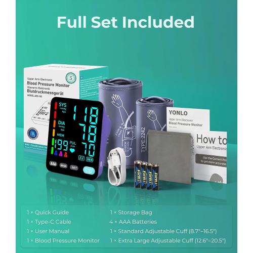 Automatic Upper Arm Blood Pressure Monitor, 3*199 Sets Memory, Purple