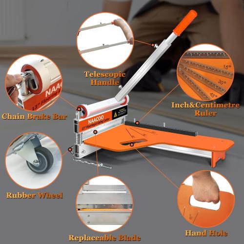 ‼️may be broken or missing pieces‼️also comes with mild stains and scratches ‼️NAACOO Laminate/Vinyl Floor Cutter, 13” Vinyl Plank Cutter with Wheel – Just 1 Step Meet Angle&Length Cutting, Flooring Tools - Cuts Laminate Floor, Engineer Wood, LVP/T, VCT, SPC, WPC