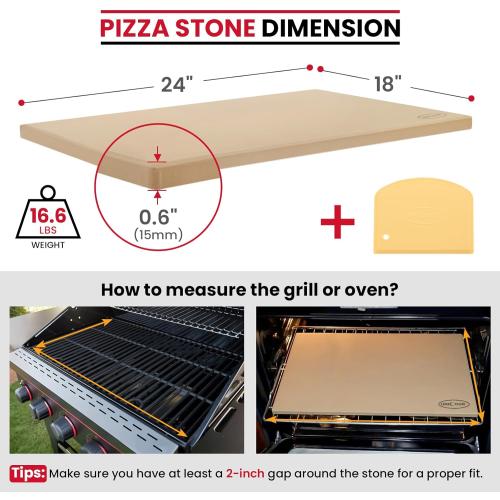 Size 24x18 Color beige Unicook Extra Large Pizza Stone 24”x18” for X-Large Home Ovens and Commercial Ovens, Rectangular Baking Stone, Ideal for Baking Crispy Pizzas, Bread and Cookies, Heavy Weight 16.6 lbs