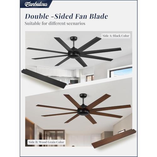 72 Inch Ceiling Fan no Light, Black Ceiling Fan with Remote, 6-Speeds, Quiet Reversible DC Motor, Industrial Ceiling Fans without Lights for Living Room, Garage, Patio, Indoor/Outdoor Use