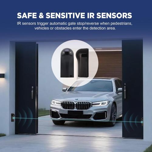 Automatic Sliding Gate Opener 1800lb with 370W Rack Drive Electric Gate Motor for Heavy Driveway Slide Gates with 2 Remote Controls, Infrared Sensor & Nylon Gear Rack