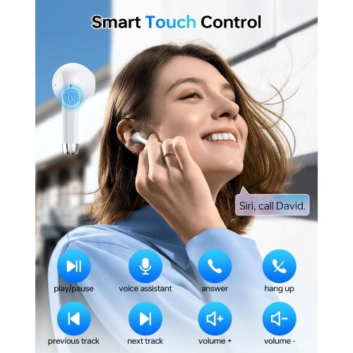 Color White Wireless Earbuds Bluetooth 5.3 Headphones, 40Hrs Playback Stereo Ear Buds with LED Display Charging Case IPX7 Waterproof in-Ear Earphones with Mic for Phone Tablet Laptop Sports, White