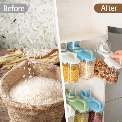 2 PCS Cereal Storage Containers, 1.5L/51oz Dry Food Rice Holder, Pet Dog Cat Food Dispenser with Measuring Cup, BPA Free Clear Plastic Kitchen Pantry Organization Bin, 1 Blue 1 White