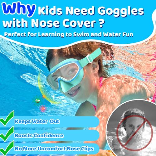 Vvinca Kids Goggles with Comfort Fabric Strap, Kids Swim Goggles Wide View Anti-Fog/UV No Leaking Swimming Goggles for 3-14