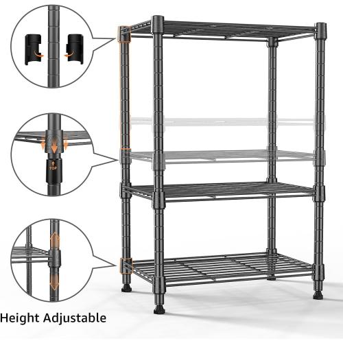 Black 11.8 D x 17.7 W x 26.3 H Shelving 450 lbs Steel Storage Shelving 3-Tier Utility Shelving Unit Steel Organizer Wire Rack for Home,Kitchen,Office (11.8 D x 17.7 W x 26.3 H)