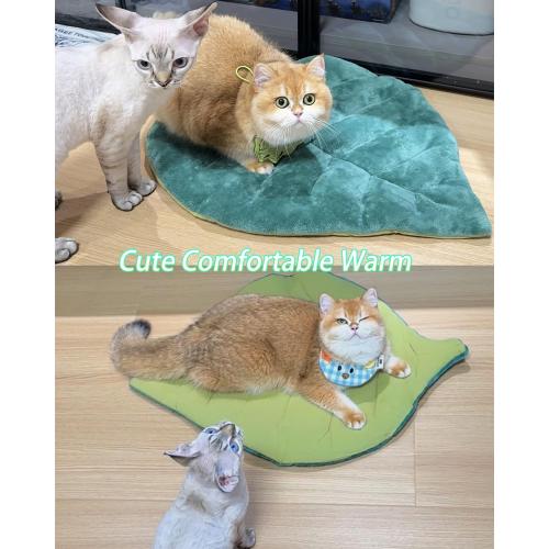 Cat Mat Self Warming Cat Bed 26x20 Leaf Shaped Cotton Soft Warm Pet Pad Blanket for Indoor Bed Couch Sofa Floors Cat and Dog Warm Mattress (Green)