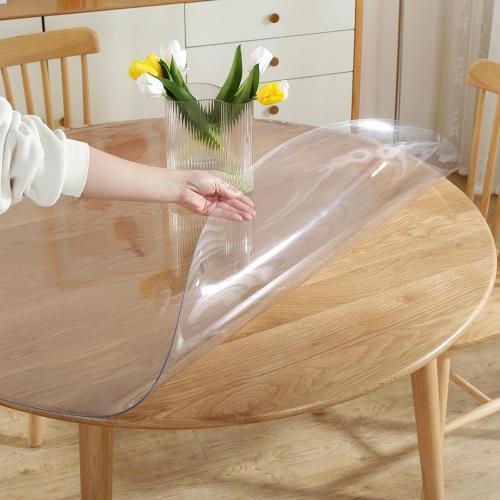 LovePads Round Clear Table Cover Protector 46 Inch, 2mm Thick Table Protector for Dining Room, Waterproof Plastic Cover PVC Vinyl Tablecloth, Circle Tabletop Protective Pad for Furnture Surface