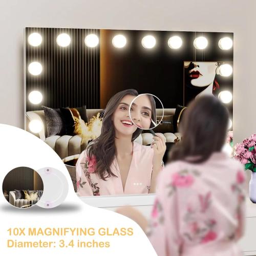 Vanity Mirror with Lights Lighted Makeup Mirror with 15 Dimmable LED Bulbs,3 Color Lighting Modes,USB Charging Port Touch Control,Sturdy Metal Frame Design 24x18 Inch,White