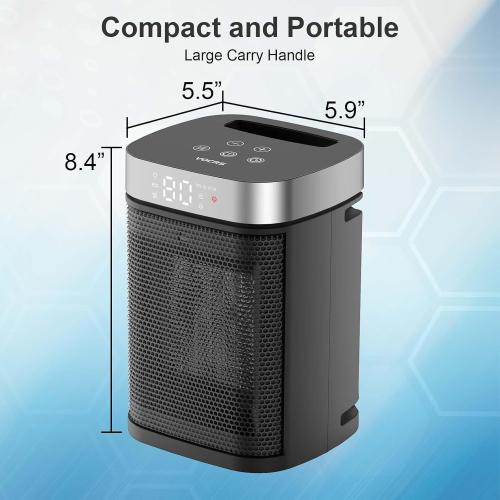 Small Portable Space Heater for Indoor Use - VOCRS 1500W PTC Electric Heater with Thermostat, Remote Control, 12H Timer, Eco and Fan Mode, Rapid and Safe Heating for Bedroom, Office