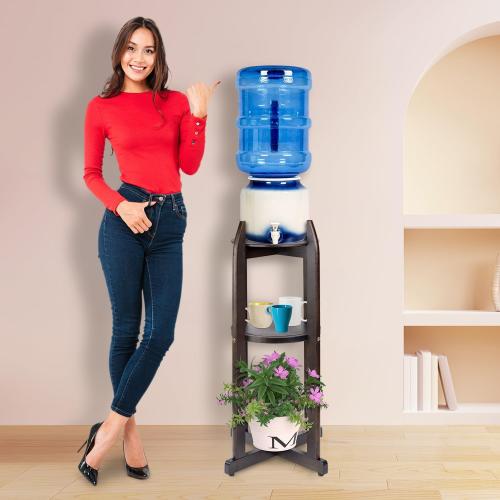 Natural Solid Wood Water Dispenser Floor Stand (32.8 Hight-11.2 Wide) Drink Dispenser Floor Stand with 2 Round Shelfs Included for 1-5 Gallon Water Bottles/Crocks, Water Jug (Walnut Color)