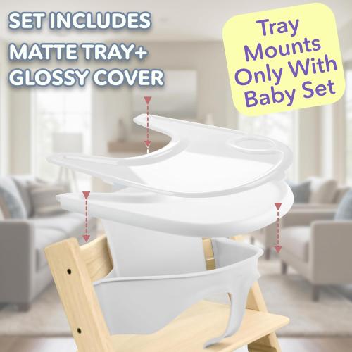 Replacement Tray & Cover for Stokke Tripp Trapp Highchair | Combo of Matte White Tray   Clear Cover for Easy Cleaning & Strong Suction