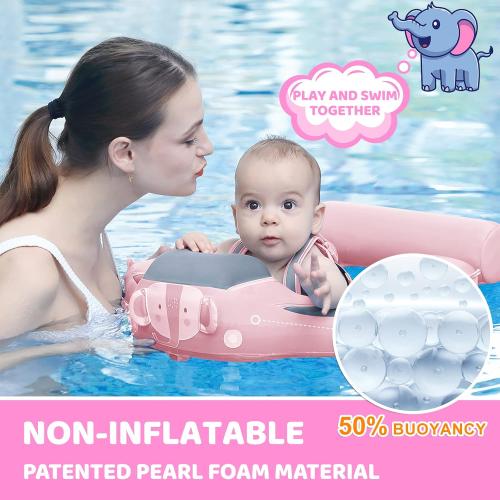 Mambobaby Baby Swim Float with Canopy & Tail Infant Pool Float Non-Inflatable Toddler Swim Float with Skin-Friendly Material for 3-24 Months Baby Boys Grils Elephant Pink | UPF50  Sun Protection, Skin-Friendly, Non-Inflatable, Removable Canopy & Tail, 3-24 Months Baby Boys Girls