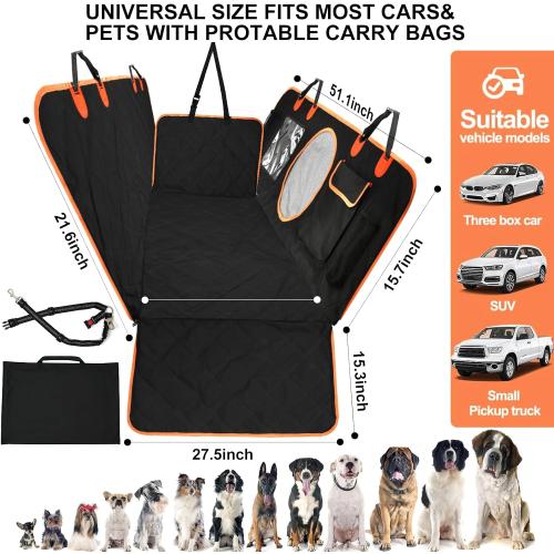 INFURTURE Waterproof Dog Car Seat Cover for Back Seat with Hard Bottom, Dog Car Seat Cover Holds 460lbs, 8-Layer Protection, Non-Slip & Scratch Proof, Easy to Install for Car/SUV