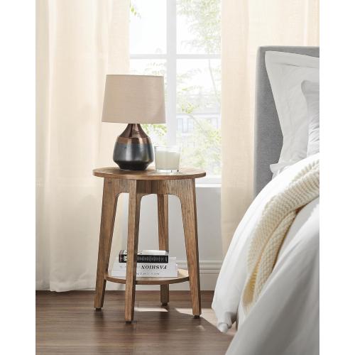 VASAGLE MAEZO Collection - Side Table, 2-Tier Small Round End Table, Nightstand with Tapered Legs, Curved Transitions, for Small Spaces, Living Room, Bedroom, Rustic Walnut ULET283T41