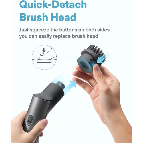 HOTO Cordless Electric Spin Scrubber, IPX7 Full Body Waterproof Bathroom Cleaning Brush, Max 22 in-lb, Shower Scrubber Brush with Long Handle, 6 Brush Heads, Power Scrubber for Bathroom, Floor, Tile