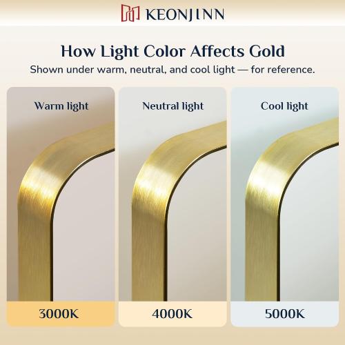 Keonjinn Gold Bathroom Mirrors for Vanity, 24 x 32 Inch Rounded Rectangle Gold Mirror for Wall, Brushed Brass Mirror with Metal Frame, HD Tempered Glass Modern Gold Framed Mirrors(Horizontal/Vertical)
