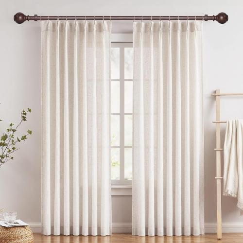 Wood Curtain Rods for Windows 28 to 48 Inches,1 inch Heavy Duty Window Curtain Rods with Imitation Wood Grain Finials,Decorative Drapery Rods Adjustable, 28-58(2.3-4.8ft), Bronze Wood