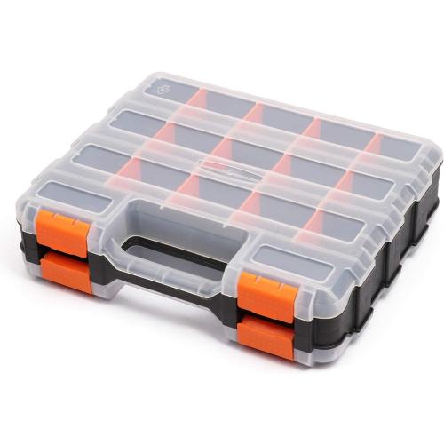 MIXPOWER 34-Compartments Double Sided Organizer with Impact Resistant Polymer and Customized Removable Plastic Dividers, Storage and Carry, Black/Orange