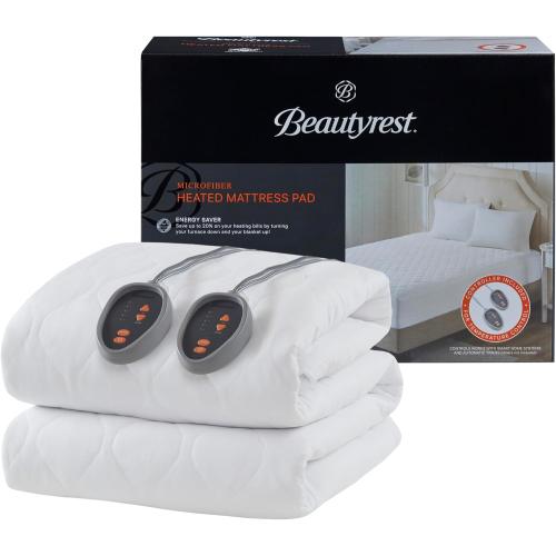 Beautyrest Cotton Blend Heated Mattress Pad Secure Comfort Technology - Luxury Quilted Electric Mattress Pad with Deep Pocket - 5-Setting Heat Controllers, Queen, White