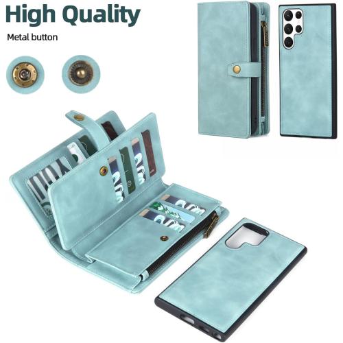 TwoHead for Samsung Galaxy S22 Ultra Wallet Case with Card Holder & Detachable Magnetic Phone Case, Leather All-Round Protection Wallet Phone Case for Women Men,6.8in,Blue