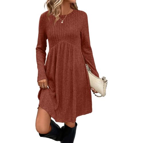 Size M OFEEFAN Long Sleeve Dress for Women Crew Neck Empire Waist Tunic Dress with Pockets