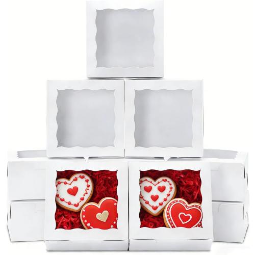 100pcs 5x5x2.5 Inch Cookie Boxes with window Bakery Boxes Dessert Treat Box Chocolate Covered Strawberries Box for Wedding Party Birthday