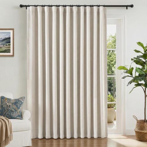 INOVADAY Linen Textured 100% Blackout Sliding Door Curtains 102x84 Beige