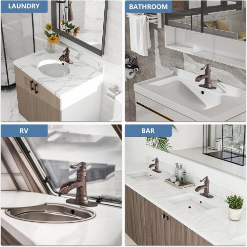 Homevacious Bathroom Faucet Copper Waterfall Bathroom Sink Faucets with Single Handle Rustic Vanity Farmhouse RV Faucet Suitable for 1 or 3 Holes with Pop-up Drain Deck Plate Hose