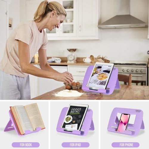 Portable Book Stand Book Holder Book Rest for Kids Reading Hands Free Cookbook Holder Textbook Stands Music Stand Lightweight Waterproof Book Stand Gifts School Supplies (Purple 11.82 *8.26)