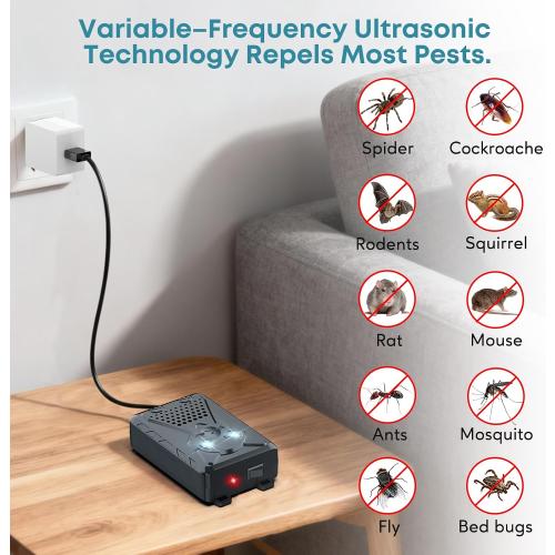 Ultrasonic Pest & Rodent Mouse Squirrels Repellent, Plug-in Electronic Rat Bat Bug Spider Repeller, Battery Operated Deterrent Control Mice for Car Engines, Replace Mouse Traps Indoor, Outdoor 2 Pack