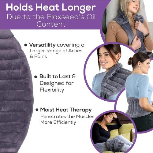 Microwave Heating Pad for Lower Back Pain Relief - Moist Heating Pad for Neck & Shoulders, Cramps, Microwavable Heating Pads 71 Ties, Heat Pack Warm Compress Heat Wrap, Flaxseed Rice Hot Bag (Gray)