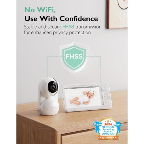 Momcozy Video Baby Monitor, 5.5” 1080P Full HD Baby Monitor with Camera No WiFi, Infrared Night Vision, 5800mAh 120-hrs Battery, ECO, VOX, 2-Way Audio, 1640ft Range, Record and Rewind Locally, BM03