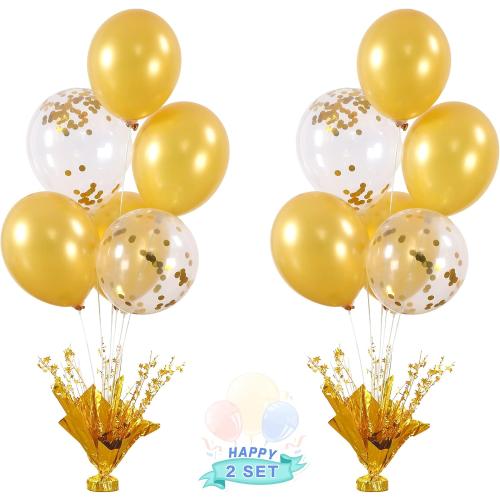 2 Set Gold Birthday Centerpieces for Tables Gold Balloons Stand Kit for Birthday Party Graduation Baby Shower Wedding Bridal Shower Retirement Anniversary Engagement Prom Table Decorations