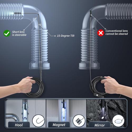 Endoscope Camera with Light, Inspection Borescope Camera with 4.3 IPS Screen, 1920P HD with 8 LED Lights, 16.5FT Semi-Rigid Cord Bore Scope, IP67 Waterproof Endoscope for Sewer, Tools(Orange)