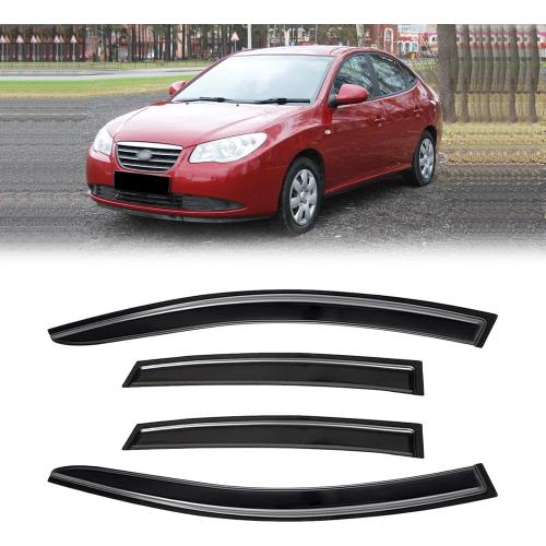 Rain Guards for 2007-2010 Hyundai Elantra Sedan (Excludes Touring Models), Out-Channel Window Visor Shields Vent Deflector Shade Wind Dark Smoke 2008 2009 07 08 09 10, Outside-Mount, 4PCS
