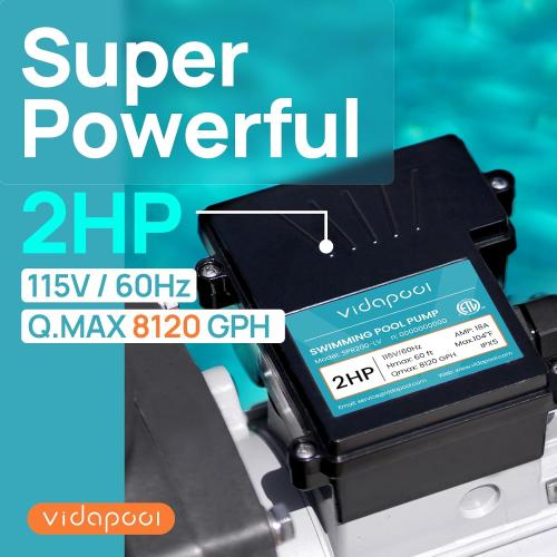 VIDAPOOL In/Above Ground Pool Pump, Self Primming High Flow (Single Speed, 2HP, 8120 GPH, 115V)