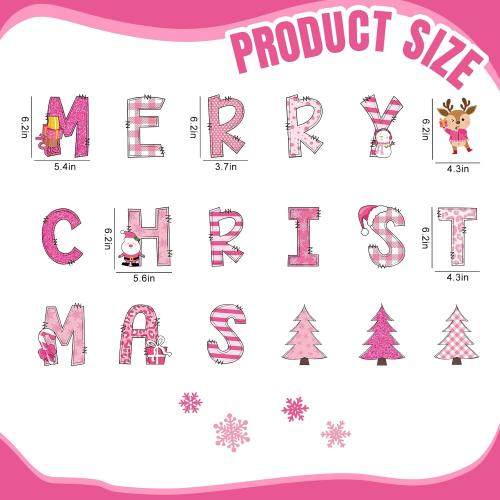 Whaline 22Pcs Merry Christmas Garage Door Magnets Decoration Pink Xmas Tree Santa Snowflake Garage Door Decals Cartoon Magnetic Refrigerator Stickers for Outdoor Party Home Car