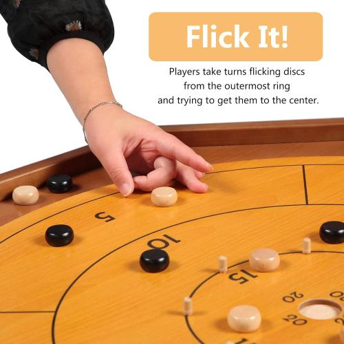 Tournament Crokinole and Checkers, 30-Inch Official Crokinole Board Game with 26 Playing Surface, Canadian Heritage Tabletop Game for Two Players, Dexterity Krokinole Games for Families and Friends