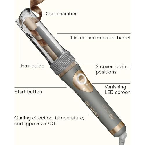 INFINITI PRO CONAIR Curl Secret Automatic Curling Iron, ¾-inch Curling Iron Barrel, Automatic Hair Curler for All Hair Types and Lengths, Dual Voltage for Worldwide Travel, Gray/Gold