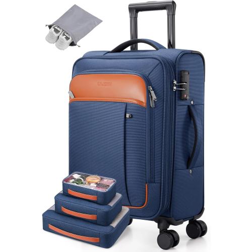 UKEIN Softside Expandable Carry On Luggage 22x14x9 Airline Approved, 20 Inch Suitcase with Wheels & TSA Lock, Travel Suitcase with 4-Piece Packing Bags for Women Men