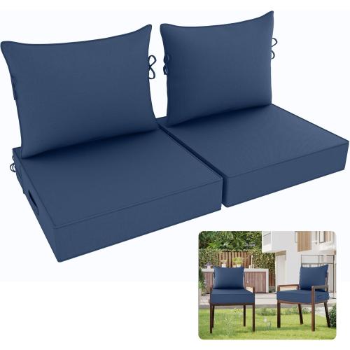 Outdoor Chair Cushion, 19 x 19 Inch Waterproof Deep Seat Patio Cushions Set of 2, Loveseat Cushions for Outdoor Furniture, 4'' Thick Patio Furniture Cushion with Handle Straps, Dark Blue