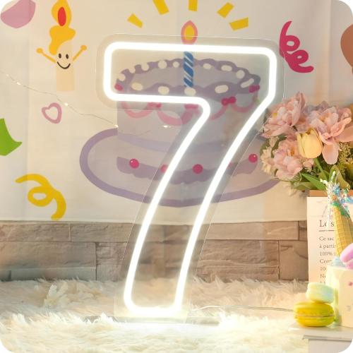 YALLOVE Neon Sign Number 7, Acrylic Light up Number, Large Marquee Number Lights Sign, USB Powered Number Sign for Birthdays Decor, Party Anniversary