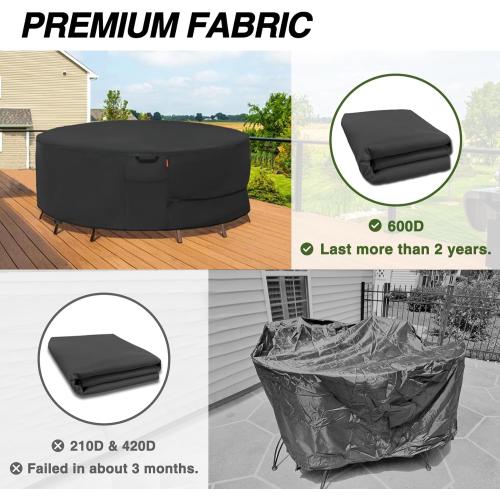 Porch Shield Round Patio Furniture Cover - Waterproof 600D Heavy Duty Outdoor Table and Chairs Cover 84 inch, Black